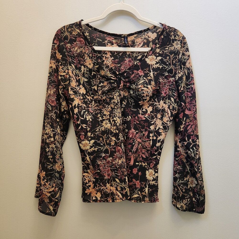 Vtg Early 2000s/y2k Star City Black Sheer Floral Top Fairycore Grunge Whimsygoth